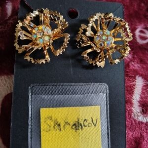 Sarah Coventry Gold Burst Earrings with Iridescent Accents